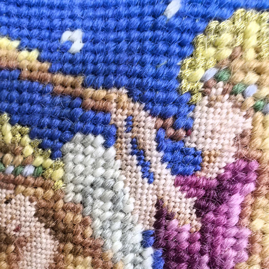 100% Wool Hand-Embroidered Christmas Stocking, 12 x 6 in – Small Handmade Needlepoint Holiday Decoration with Classic Festive Scene