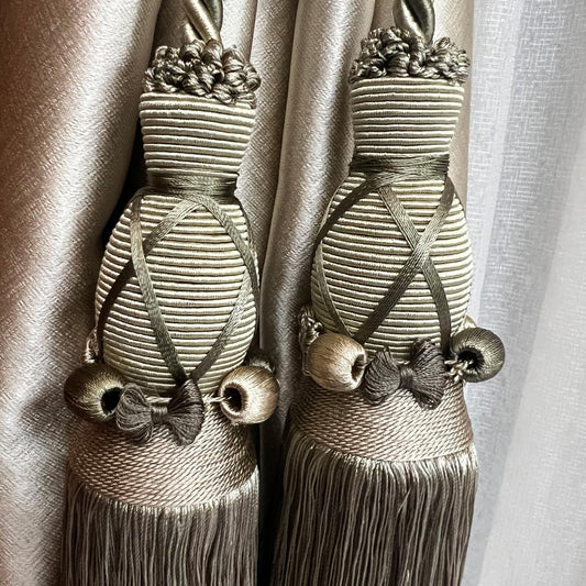 2 Pack Luxury Double Tassel Curtain Tieback, 28 in Total Length – Handcrafted Decorative Rope Holdback for Drapes & Home Interior Styling E2530
