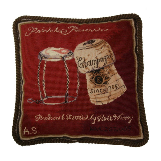 Handmade Wool Needlepoint Pillow Cover - Decorative Throw Cushion Cover - Vintage Floral Embroidery Design cork & wire red back Angela Staehling designPrivate Reserve with cording