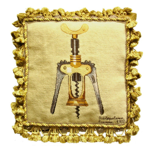 Handmade Wool Needlepoint Pillow Cover - Decorative Throw Cushion Cover - Vintage Floral Embroidery Design wine cork screwer with tassel 1