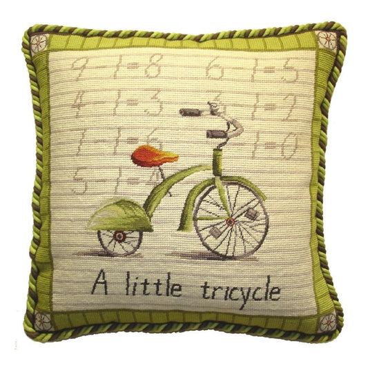 Handmade Wool Needlepoint Pillow Cover - Decorative Throw Cushion Cover - Vintage Floral Embroidery Design Tricycle Lauren Hamilton Design