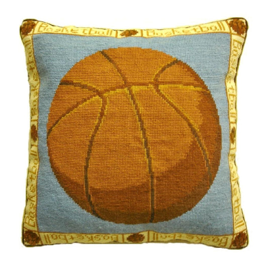 Handmade Wool Needlepoint Pillow Cover - Decorative Throw Cushion Cover - Vintage Floral Embroidery Design basketball