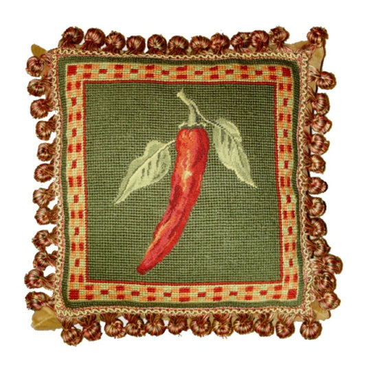 Handmade Wool Needlepoint Pillow Cover - Decorative Throw Cushion Cover - Vintage Floral Embroidery Design background 3 color tassel 5