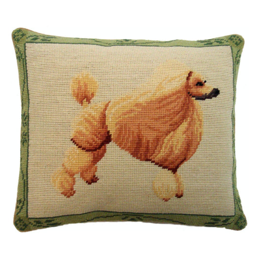 Handmade Wool Needlepoint Pillow Cover - Decorative Throw Cushion Cover - Vintage Floral Embroidery Design yellow poodle