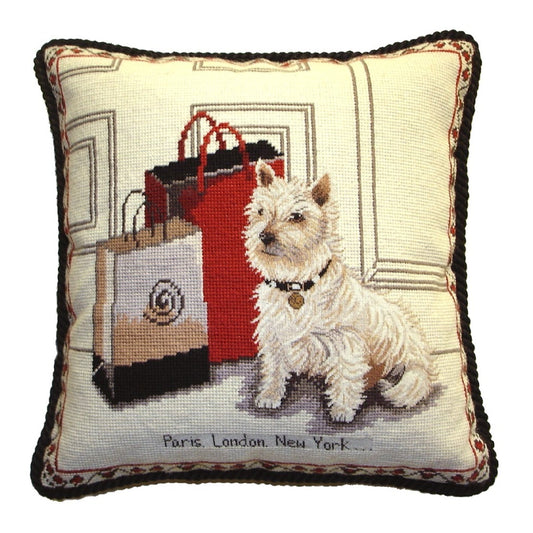 Handmade Wool Needlepoint Pillow Cover - Decorative Throw Cushion Cover - Vintage Floral Embroidery Design with cording