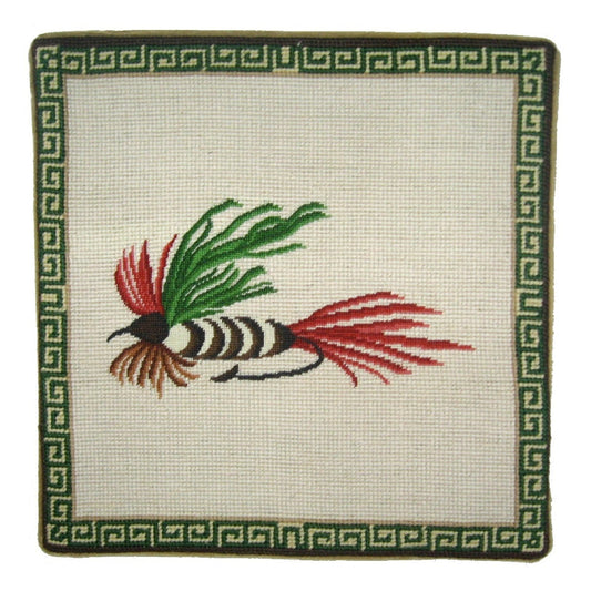 Handmade Wool Needlepoint Pillow Cover - Decorative Throw Cushion Cover - Vintage Floral Embroidery Design Fienst red-green fish-hook