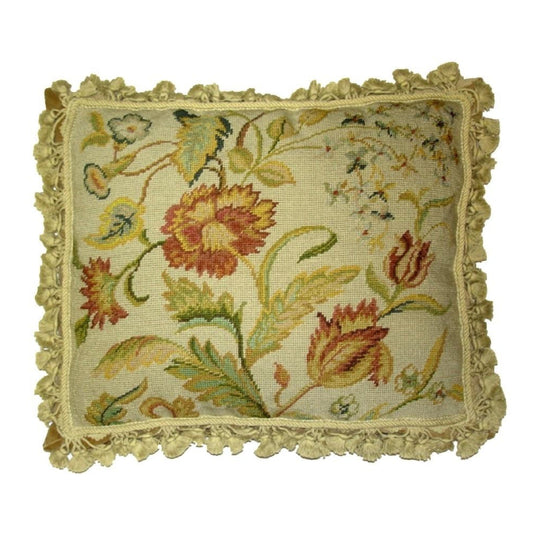 Handmade Wool Needlepoint Pillow Cover - Decorative Throw Cushion Cover - Vintage Floral Embroidery Design floral with tassels