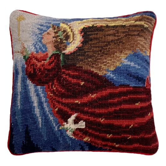 Handmade Wool Needlepoint Pillow Cover - Decorative Throw Cushion Cover - Vintage Floral Embroidery Design Finest Petipoint Angle 1