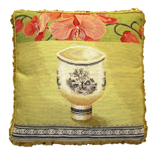 Handmade Wool Needlepoint Pillow Cover - Decorative Throw Cushion Cover - Vintage Floral Embroidery Design Kathryn White Design L