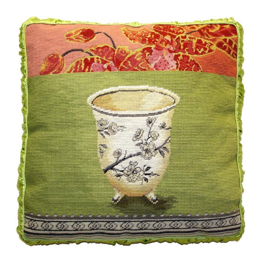 Handmade Wool Needlepoint Pillow Cover - Decorative Throw Cushion Cover - Vintage Floral Embroidery Design Kathryn White Design M