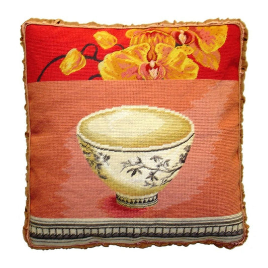 Handmade Wool Needlepoint Pillow Cover - Decorative Throw Cushion Cover - Vintage Floral Embroidery Design Kathryn White Design N