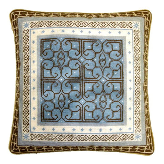 Handmade Wool Needlepoint Pillow Cover - Decorative Throw Cushion Cover - Vintage Floral Embroidery Design blue/brown heartscroll multi design
