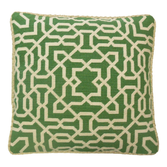 Handmade Wool Needlepoint Pillow Cover - Decorative Throw Cushion Cover - Vintage Floral Embroidery Design green small window designs checker cording