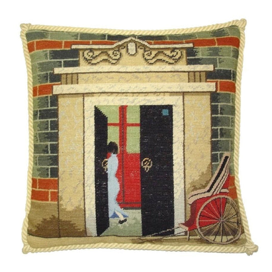 Handmade Wool Needlepoint Pillow Cover - Decorative Throw Cushion Cover - Vintage Floral Embroidery Design Shanghai ShiKuMen with cording II