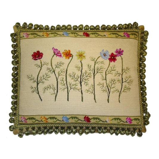 Handmade Wool Needlepoint Pillow Cover - Decorative Throw Cushion Cover - Vintage Floral Embroidery Design with 2 color tassel II