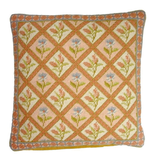Handmade Wool Needlepoint Pillow Cover - Decorative Throw Cushion Cover - Vintage Floral Embroidery Design IVV