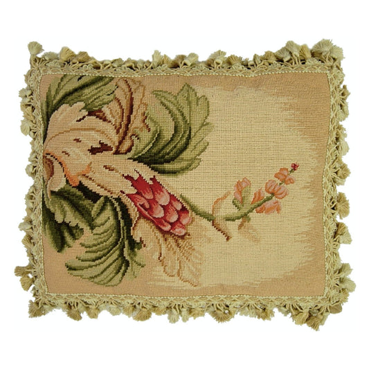 Handmade Wool Needlepoint Pillow Cover - Decorative Throw Cushion Cover - Vintage Floral Embroidery Design Corn blooming side with tassel