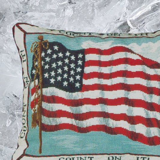 Handmade Wool Needlepoint Pillow Cover - Decorative Throw Cushion Cover - Vintage Floral Embroidery Design USA flag withCount On It
