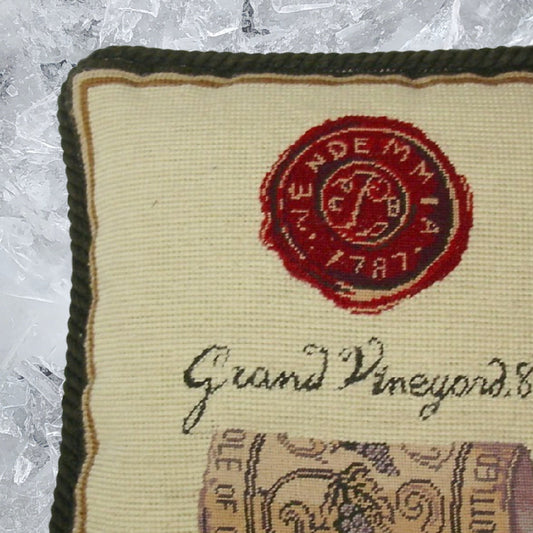 Handmade Wool Needlepoint Pillow Cover - Decorative Throw Cushion Cover - Vintage Floral Embroidery Design cork & seal back Angela Staehling designGrand Vineyard with cording