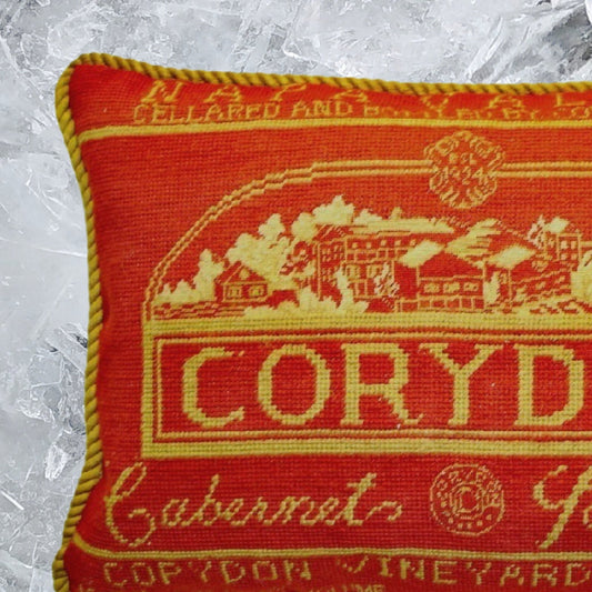 Handmade Wool Needlepoint Pillow Cover - Decorative Throw Cushion Cover - Vintage Floral Embroidery Design with Corydon label gold cording