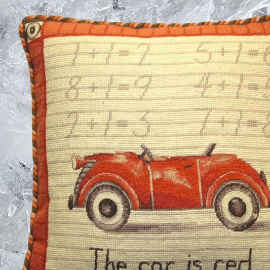 Handmade Wool Needlepoint Pillow Cover - Decorative Throw Cushion Cover - Vintage Floral Embroidery Design Car Lauren Hamilton Design