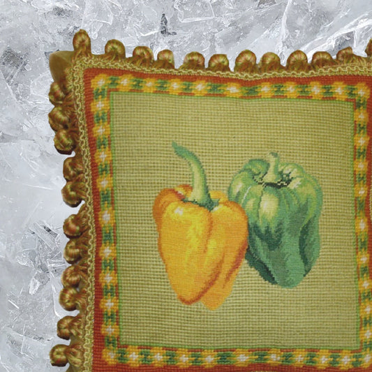 Handmade Wool Needlepoint Pillow Cover - Decorative Throw Cushion Cover - Vintage Floral Embroidery Design background 3 color tassel 2