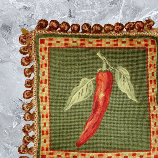 Handmade Wool Needlepoint Pillow Cover - Decorative Throw Cushion Cover - Vintage Floral Embroidery Design background 3 color tassel 5