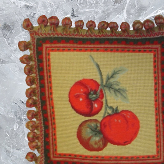 Handmade Wool Needlepoint Pillow Cover - Decorative Throw Cushion Cover - Vintage Floral Embroidery Design background 3 color tassel