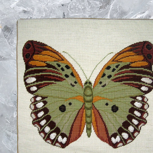 Handmade Wool Needlepoint Pillow Cover - Decorative Throw Cushion Cover - Vintage Floral Embroidery Design big butterfly 1