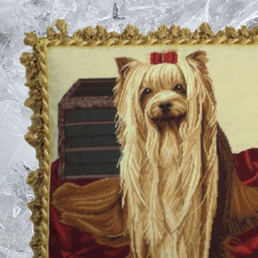 Handmade Wool Needlepoint Pillow Cover - Decorative Throw Cushion Cover - Vintage Floral Embroidery Design Yoki-front with tassels