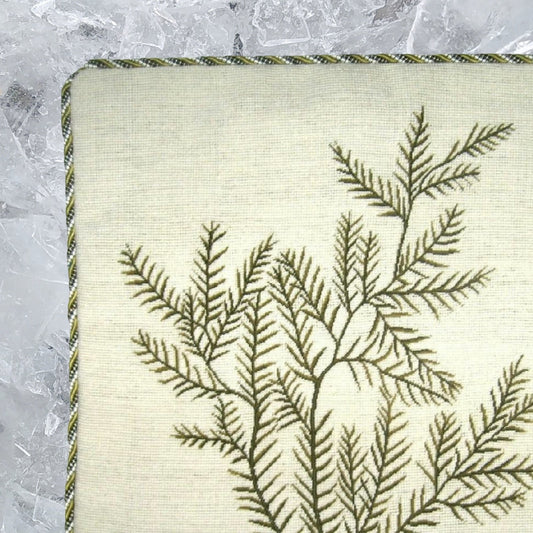 Handmade Wool Needlepoint Pillow Cover - Decorative Throw Cushion Cover - Vintage Floral Embroidery Design seaweeds green Sealace with cording