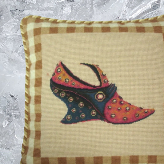 Handmade Wool Needlepoint Pillow Cover - Decorative Throw Cushion Cover - Vintage Floral Embroidery Design carton shoe badge background with 2 color cording