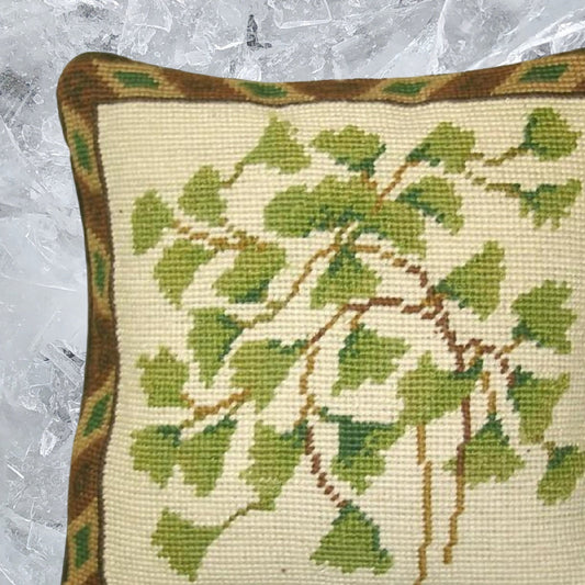 Handmade Wool Needlepoint Pillow Cover - Decorative Throw Cushion Cover - Vintage Floral Embroidery Design small leaves