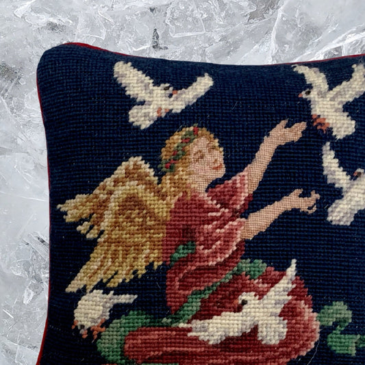 Handmade Wool Needlepoint Pillow Cover - Decorative Throw Cushion Cover - Vintage Floral Embroidery Design Finest Petipoint Angle