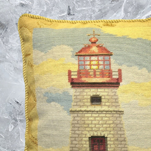 Handmade Wool Needlepoint Pillow Cover - Decorative Throw Cushion Cover - Vintage Floral Embroidery Design James Winess designMapped lighthouse II, & with cording