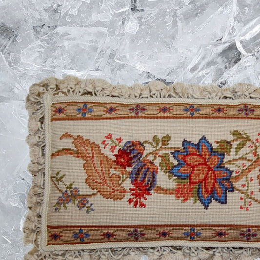 Handmade Wool Needlepoint Pillow Cover - Decorative Throw Cushion Cover - Vintage Floral Embroidery Design ginger flowers with nature tassels