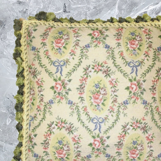 Handmade Wool Needlepoint Pillow Cover - Decorative Throw Cushion Cover - Vintage Floral Embroidery Design oval shape roses in the leave frame with 2 tone green tassel