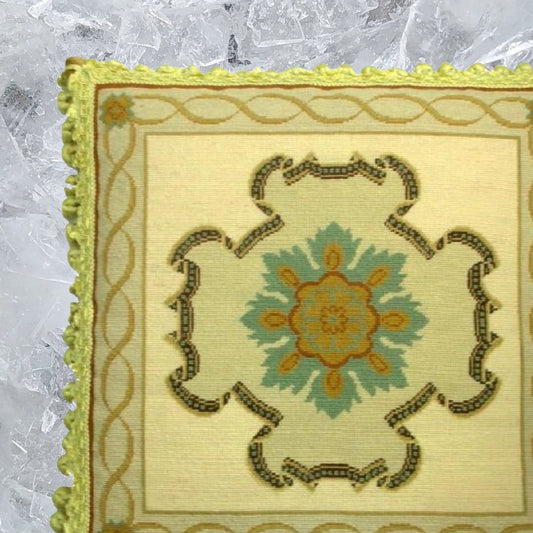 Handmade Wool Needlepoint Pillow Cover - Decorative Throw Cushion Cover - Vintage Floral Embroidery Design medallion center with tassels