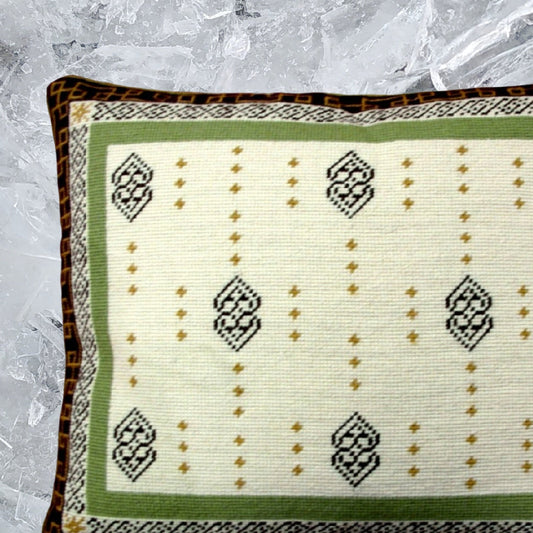 Handmade Wool Needlepoint Pillow Cover - Decorative Throw Cushion Cover - Vintage Floral Embroidery Design tapestry heartscroll rct design green/brown