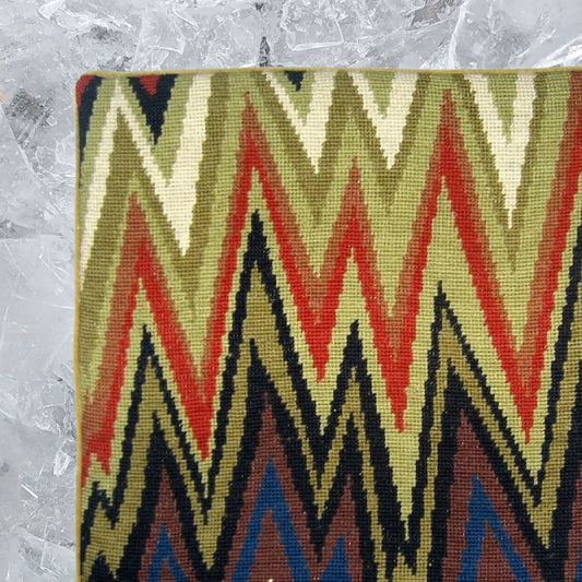 Handmade Wool Needlepoint Pillow Cover - Decorative Throw Cushion Cover - Vintage Floral Embroidery Design lighting in brown, blue, olive, red, ivory