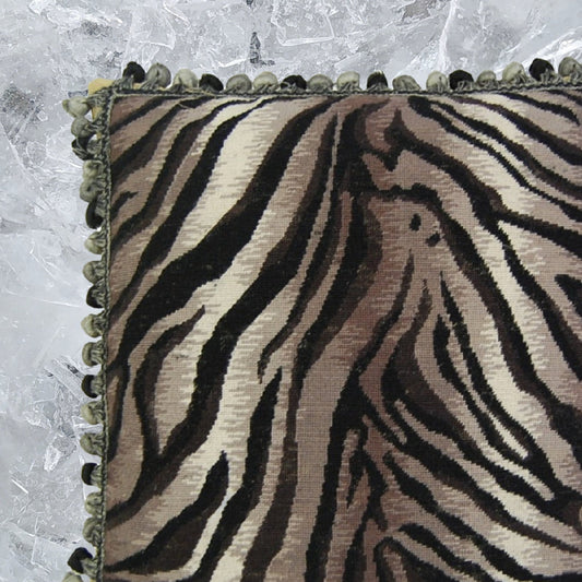 Handmade Wool Needlepoint Pillow Cover - Decorative Throw Cushion Cover - Vintage Floral Embroidery Design Zabera animal print with bush tassel