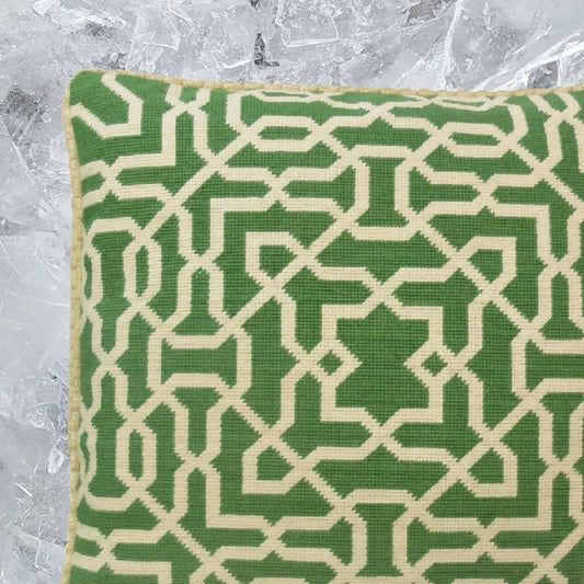 Handmade Wool Needlepoint Pillow Cover - Decorative Throw Cushion Cover - Vintage Floral Embroidery Design green small window designs checker cording