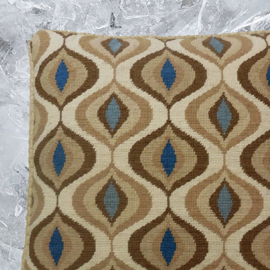 Handmade Wool Needlepoint Pillow Cover - Decorative Throw Cushion Cover - Vintage Floral Embroidery Design brown water drop pattern with checker cording