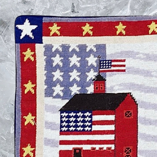 Handmade Wool Needlepoint Pillow Cover - Decorative Throw Cushion Cover - Vintage Floral Embroidery Design red house gold stars around