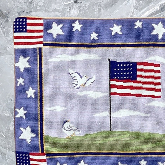 Handmade Wool Needlepoint Pillow Cover - Decorative Throw Cushion Cover - Vintage Floral Embroidery Design center flag & 4 corner 4 flags