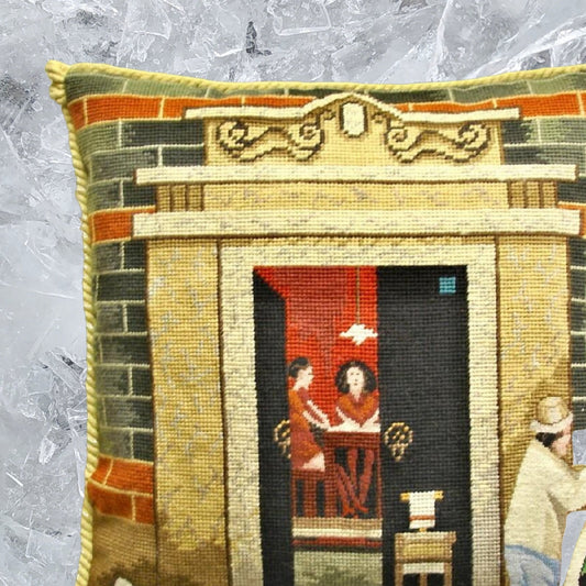 Handmade Wool Needlepoint Pillow Cover - Decorative Throw Cushion Cover - Vintage Floral Embroidery Design Shanghai ShiKuMen with cording I