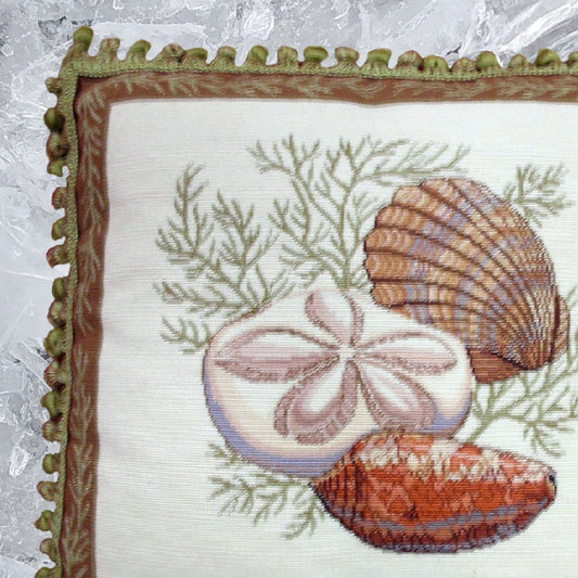 Handmade Wool Needlepoint Pillow Cover - Decorative Throw Cushion Cover - Vintage Floral Embroidery Design Wendy Russells shell -4 with tassel