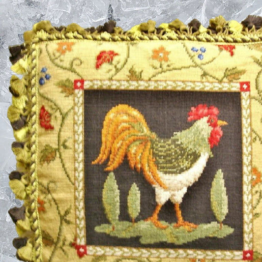 Handmade Wool Needlepoint Pillow Cover - Decorative Throw Cushion Cover - Vintage Floral Embroidery Design Sudi McCollums design I