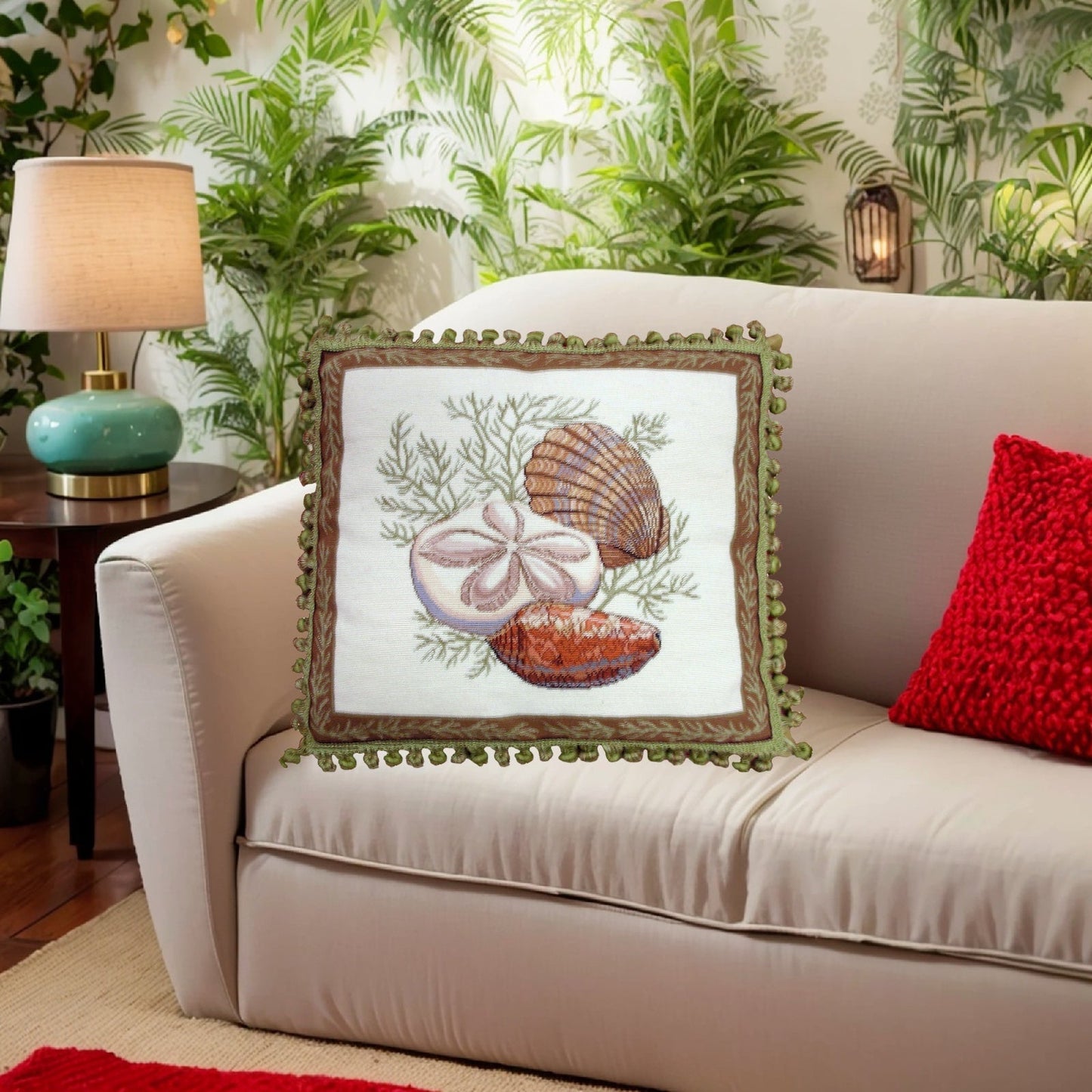 Handmade Wool Needlepoint Pillow Cover - Decorative Throw Cushion Cover - Vintage Floral Embroidery Design Wendy Russells shell -4 with tassel