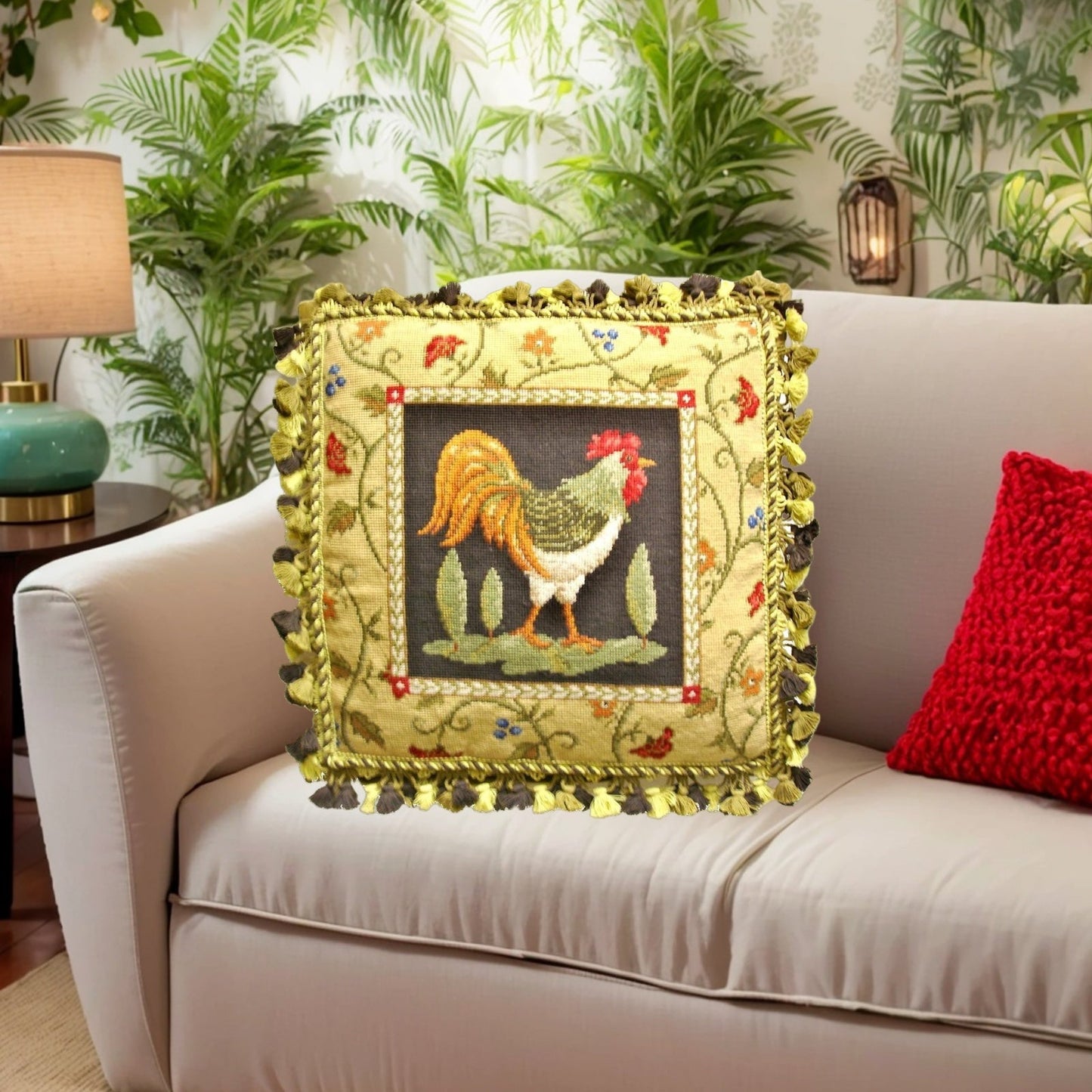 Handmade Wool Needlepoint Pillow Cover - Decorative Throw Cushion Cover - Vintage Floral Embroidery Design Sudi McCollums design I